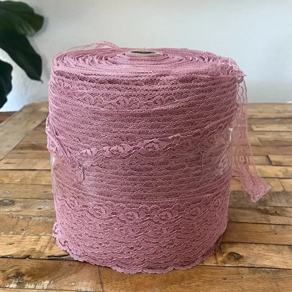 Large 8 in Spool Of Dusty Rose Lace Trim Scalloped Floral 2 lbs 14 Oz - Picture 2 of 6